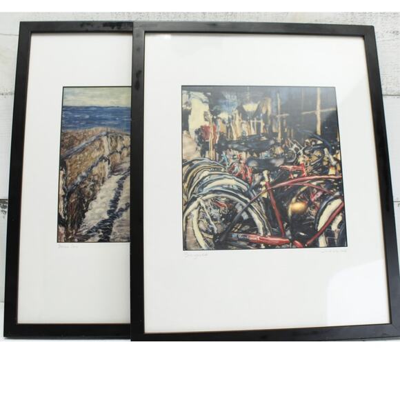 Julie Heikes Prints Matted Framed and Signed "Beach Path" and "Bicyles"